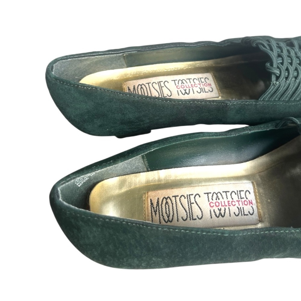 Vintage Mootsies Tootsies Emerald Green Suede Loafers | low heel pumps - Picture 3 of 7